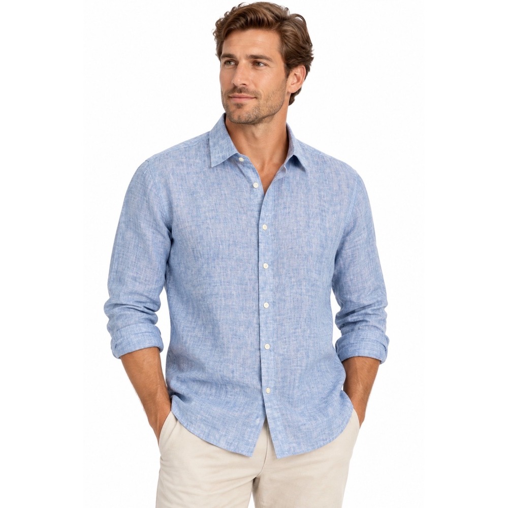 Murano Baird McNutt Irish Linen Shirt Mens Size XL Blue Preppy Coastal Luxury